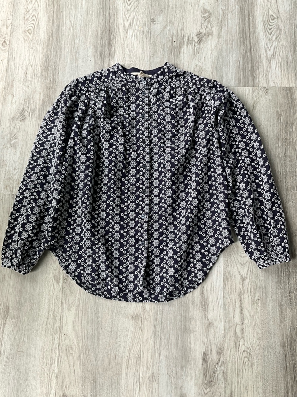 Boden Navy and White Floral Button-Up Blouse